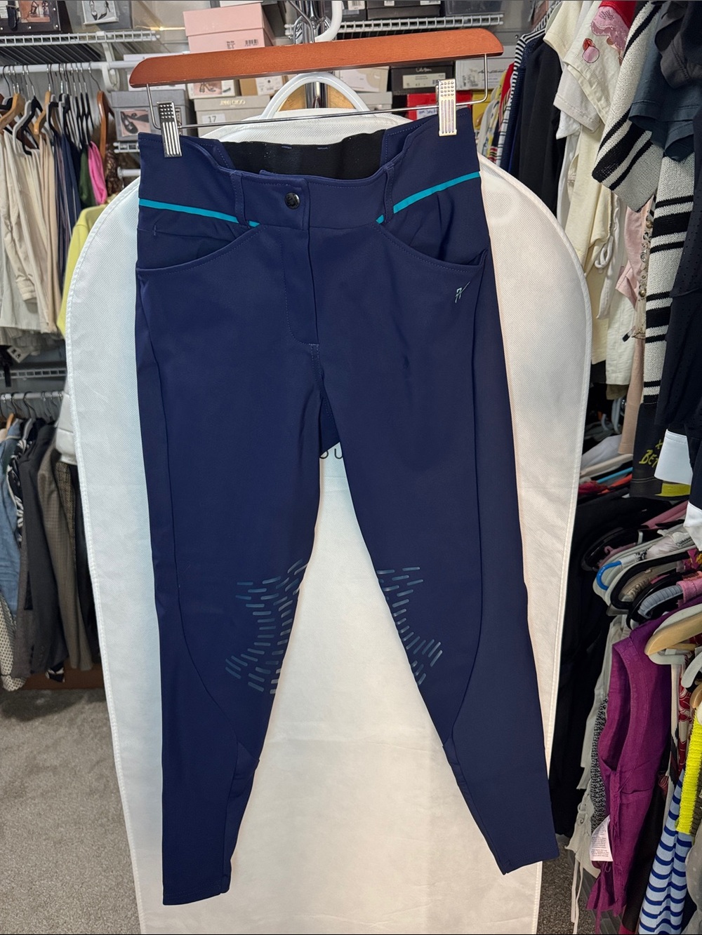 Horse Pilot Navy Women’s X-Perform Breeches with Teal Accents